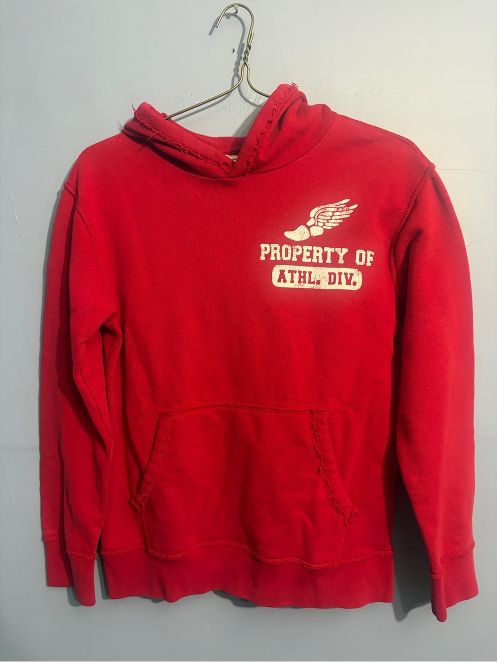Red Hooded Kids Pea Coat-Style Jacket with Athletic Graphic